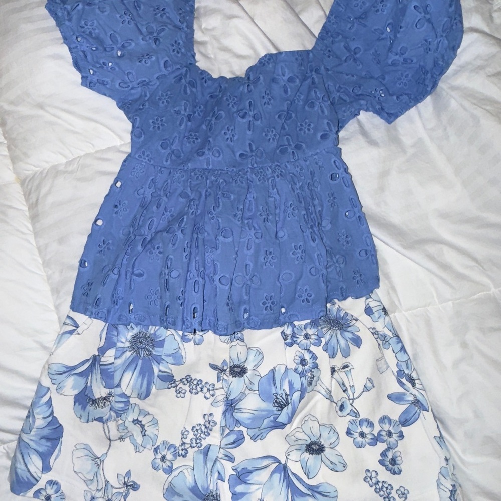 Blue and White Floral Dress